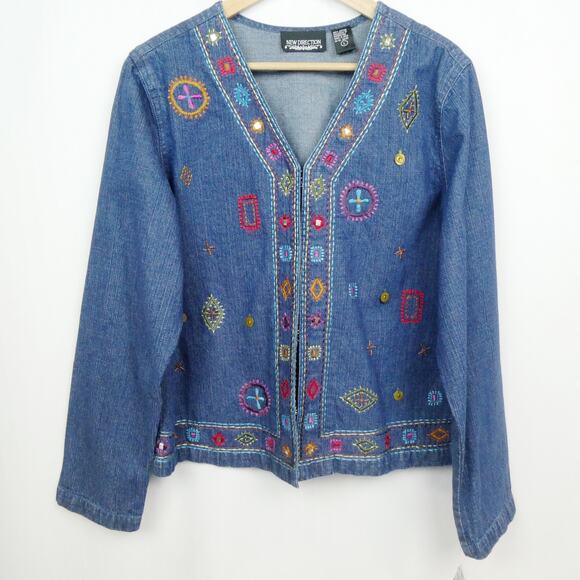 Vintage New Direction Southwestern Embroidered Jacket Sz L Blue Denim Beaded NOS - Picture 11 of 11